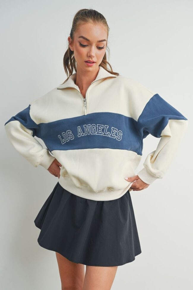 Cream and Navy "Los Angeles" Sweatshirt with Black Skirt